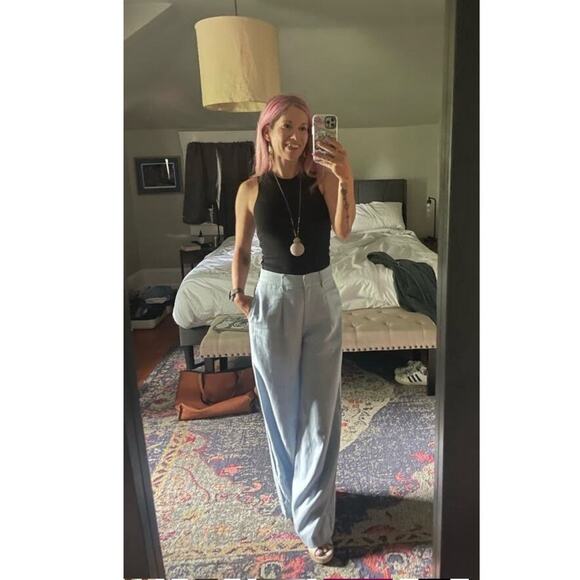 ROSETTA GETTY Women's Light Blue Linen Front Zip Wide Leg Trouser Pants Size 2 - Picture 12 of 12